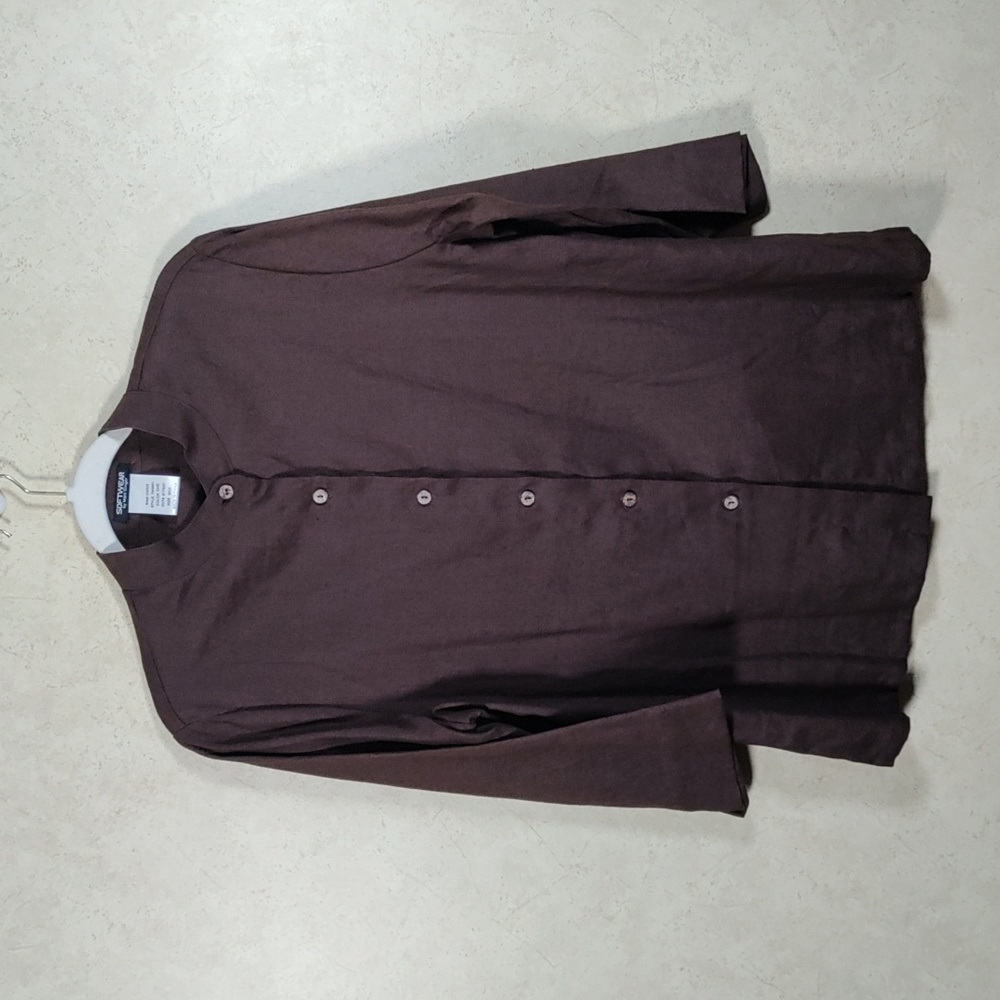 7189 Softwear by Mark Singer brown linen 3/4 sleeve jacket M NEW
